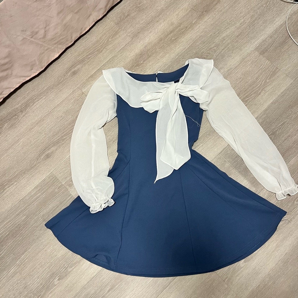 Elegant blue and White Dress